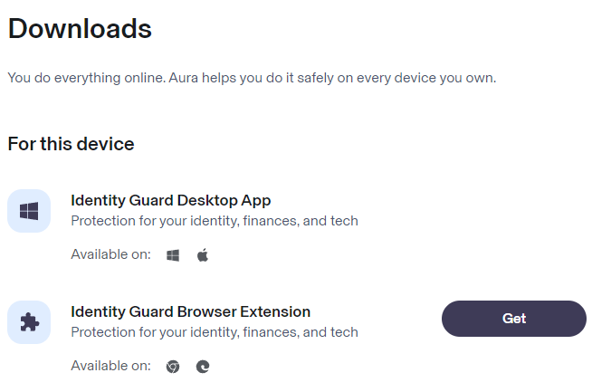 Identit Guard available downloads