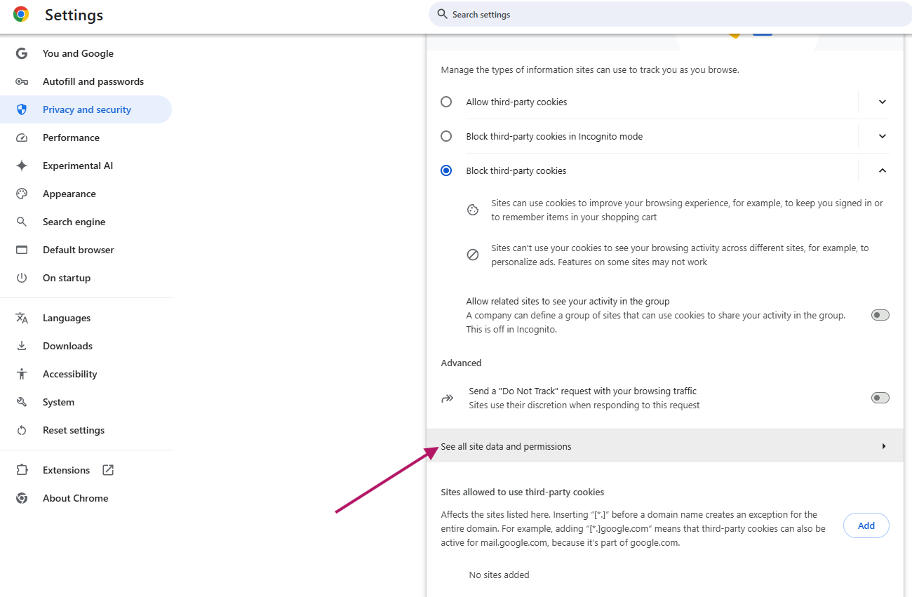manage all site data Google Chrome