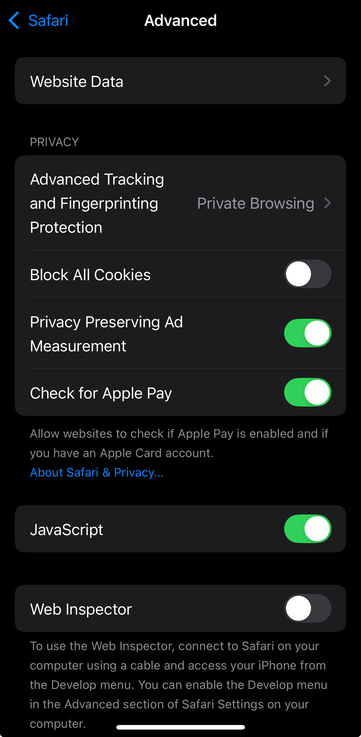 Toggle Block All Cookies on or off to manage Safari cookies on iOS