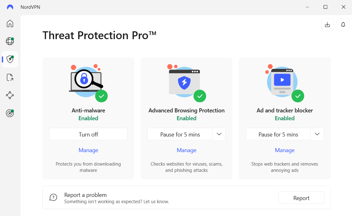 Threat Protection Pro tab on NordVPN dashboard