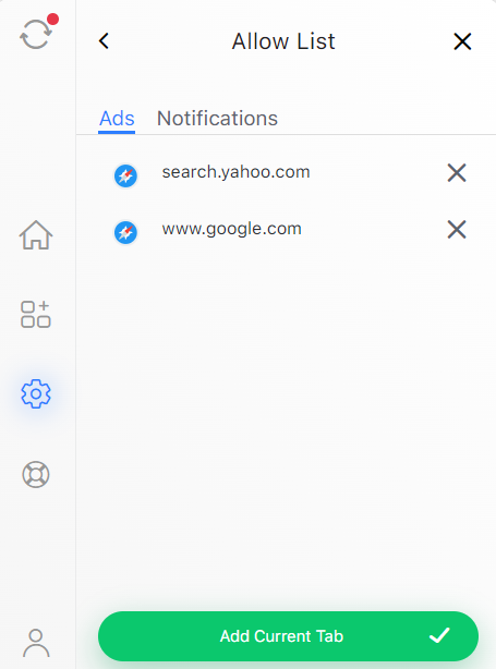 Total Adblock whitelisting feature