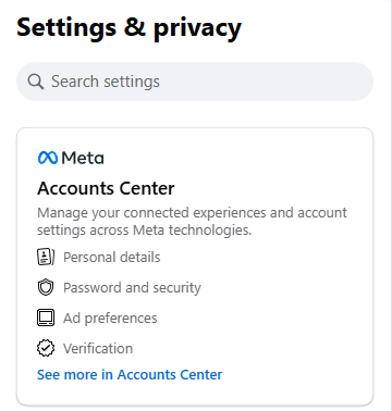 Access Meta Accounts Center