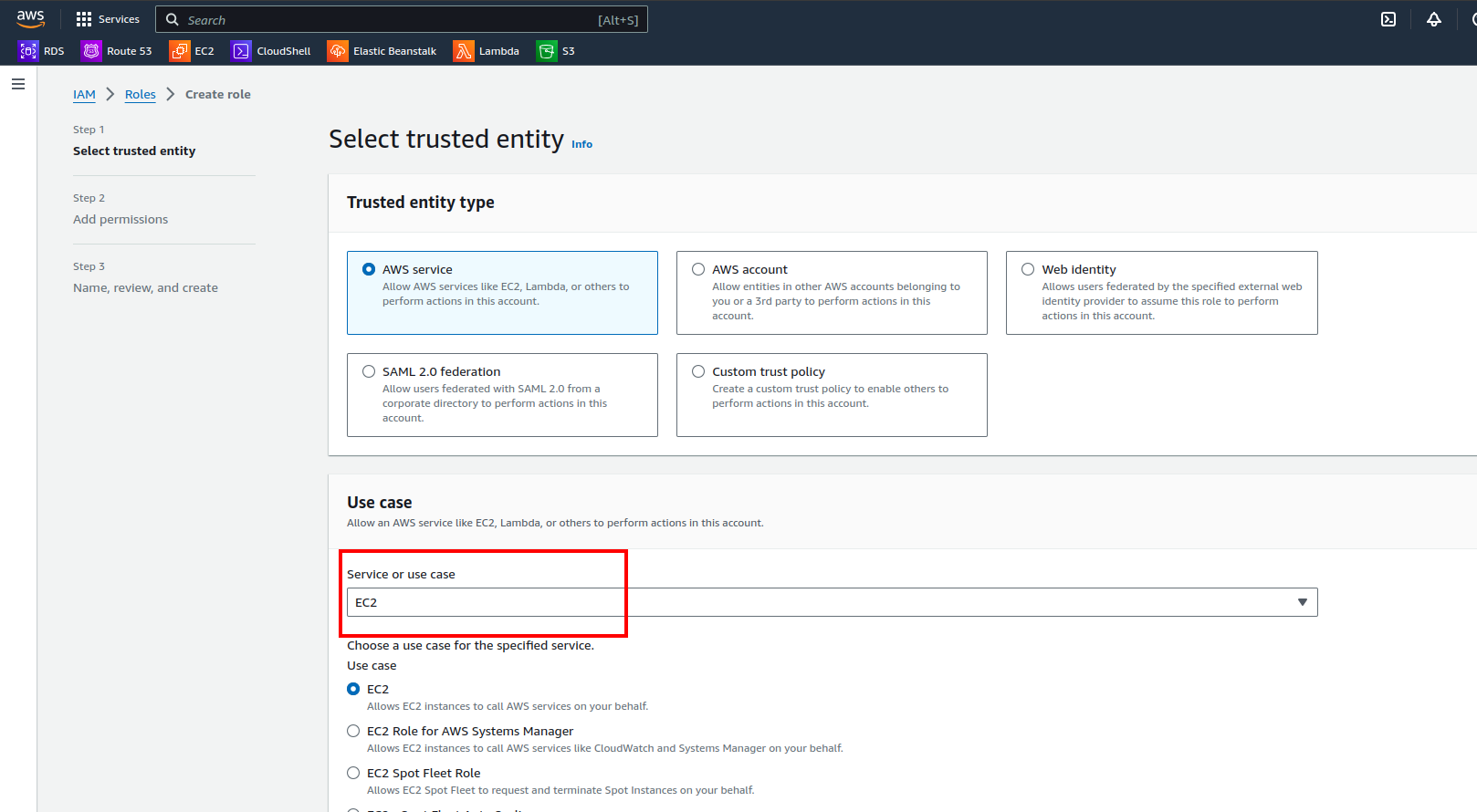 Select trusted entity