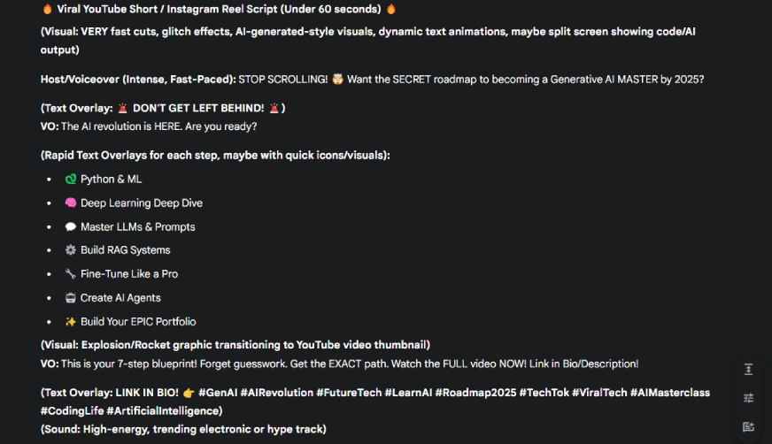 YouTube short and Instagram reel script