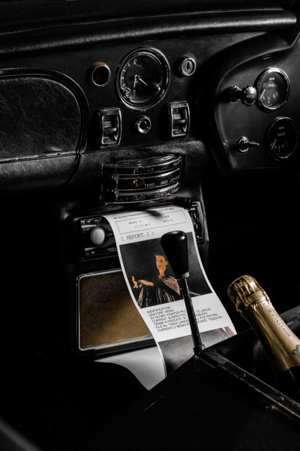 James Bond's dashboard and fax machine