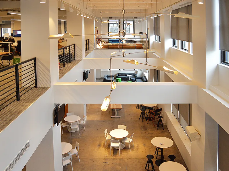 Buzzfeed office view, looking down from the second floor.