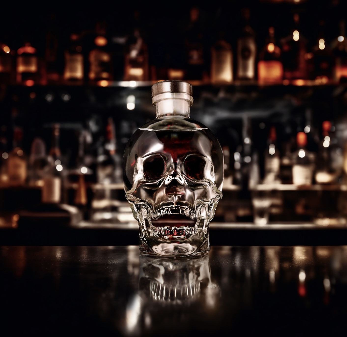 photo of alcohol bottle in a superimposed scene