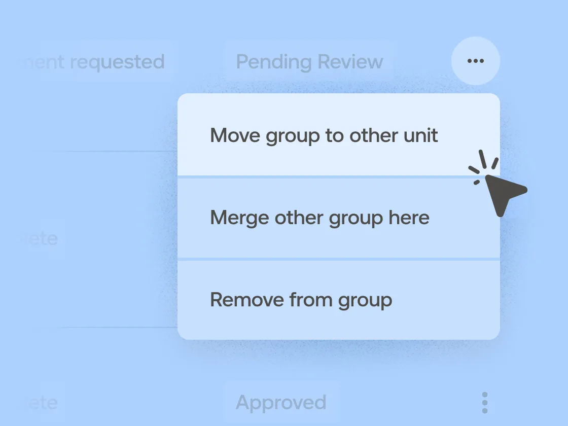 Options for property manager application and leasing actions.