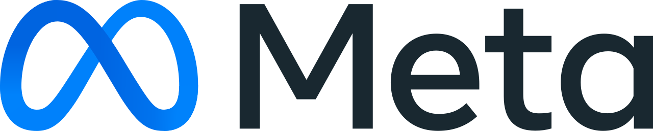 Meta company logo with blue infinity symbol and black Meta text.
