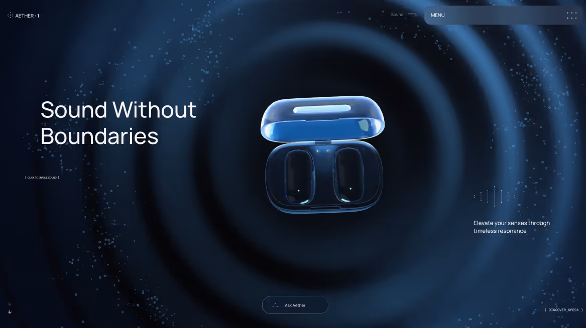 Screenshot of the homepage for Aether 1