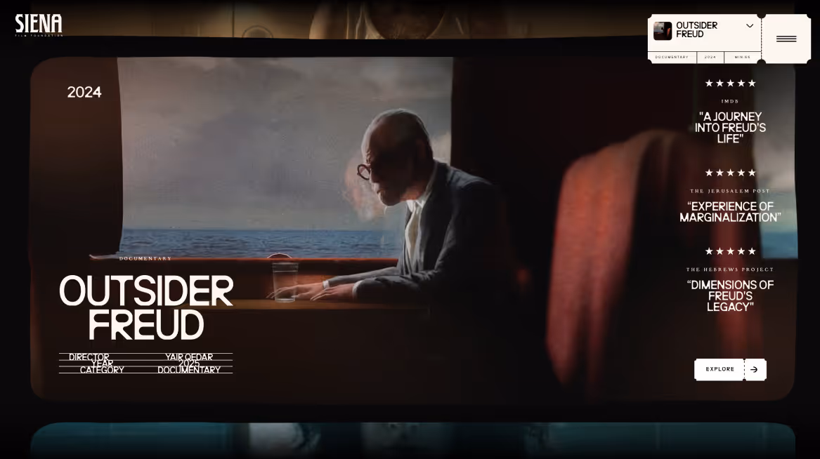 Screenshot of the homepage for Siena Film Festival