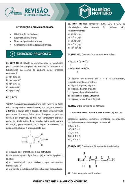 LISTÃO [Q.O.] - Introdução à química orgânica: Hibridização