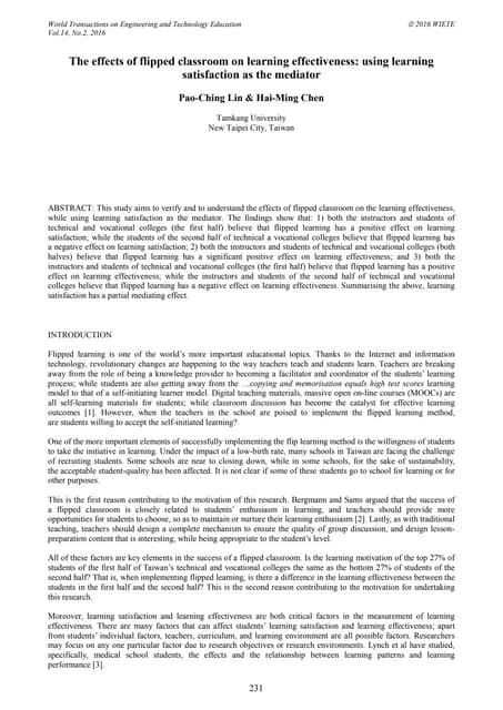  "The effects of flipped classroom on learning effectiveness: using learning ...