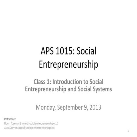 APS1015 Class 1 - Introduction to Social Entrerpreneurship
