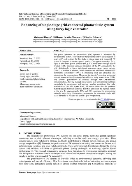 Enhancing of single-stage grid-connected photovoltaic system using fuzzy logi...