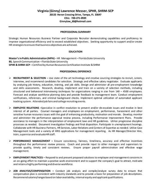 2015 MASTER Resume - Employment History - Ginny Messer
