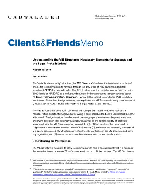 Cadwalader: Understanding the VIE Structure: Necessary Elements for Success a...