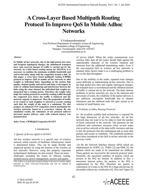A Cross-Layer Based Multipath Routing Protocol To Improve QoS In Mobile Adhoc...