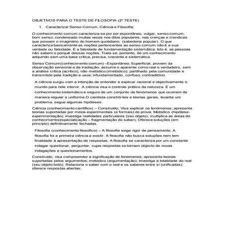 Objetivos Teste de Filosofia Nº2 (10ºAno)