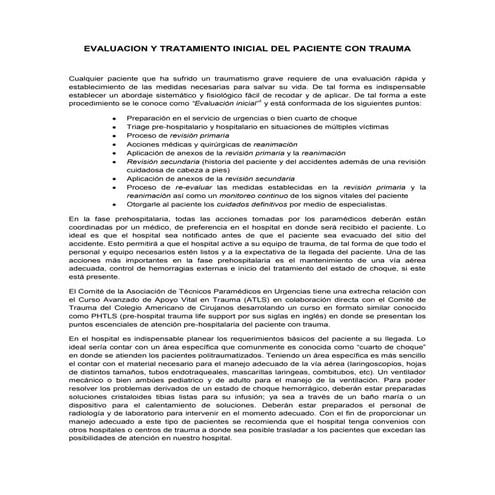 1. evaluacion y tratamiento inicial del paciente con trauma