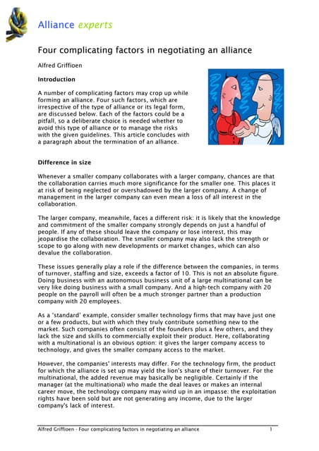 Four complicating factors in negotiating an alliance