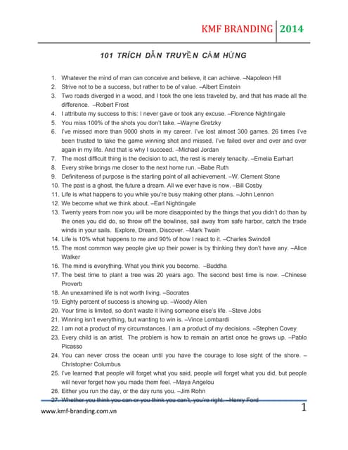 101 Trích dẫn truyền cảm hứng