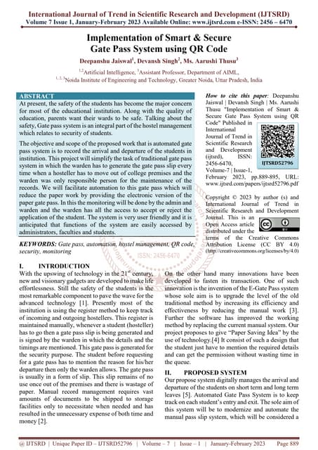 Implementation of Smart and Secure Gate Pass System using QR Code