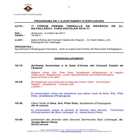 Entrega de Premis dels Treballs de Recerca.INEF