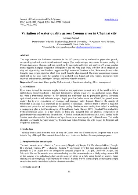 11.variation of water quality across cooum river in chennai city