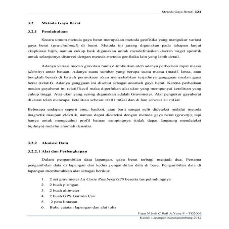 Pengolahan Data Gaya Berat KARSAM 2012