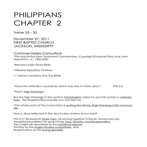 11 November 27, 2011 Philippians, Chapter 2  Verse 25 - 30