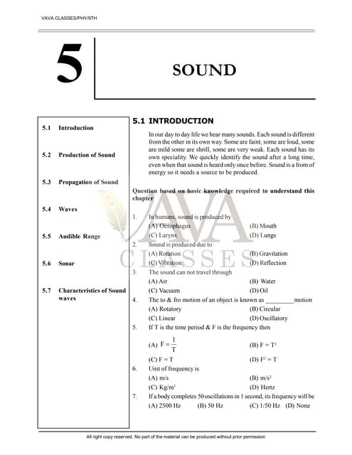 Sound Class 9 Science Study Material pdf