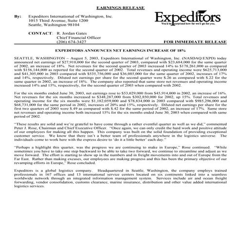 Expeditors International of Washington, 2nd03qer