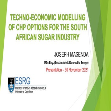 Techno-Economic Modelling of Cogeneration Options for the South African Sugar...