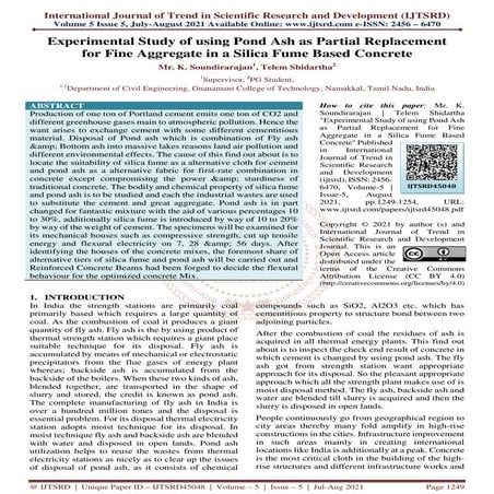 Experimental Study of using Pond Ash as Partial Replacement for Fine Aggregat...