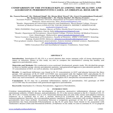 COMPARISON OF THE INTERLEUKIN-33 AMONG THE HEALTHY AND AGGRESSIVE PERIODONTIT...
