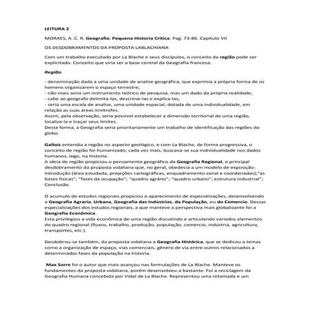 Geografia Humana - 2. MORAES, A. C. R. Geografia: Pequena Historia Critica. P...