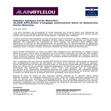 Afflelou rejoint le reseau Carte Blanche