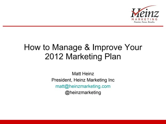 How To Manage and Improve Your 2012 Marketing Plan