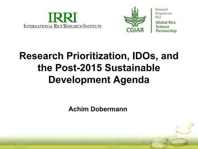 Research Prioritization, IDOs, and the Post-2015 Sustainable Development Agen...