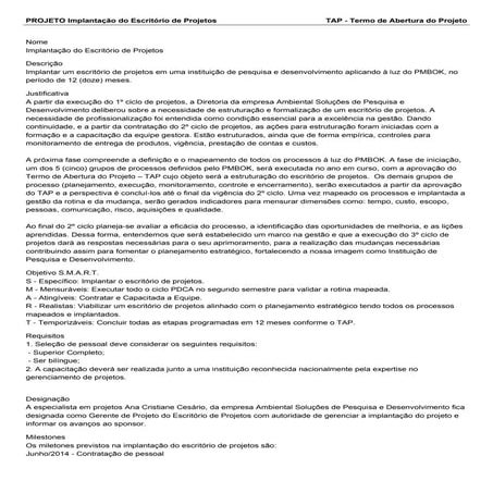 Implantação do Escritório de Projetos