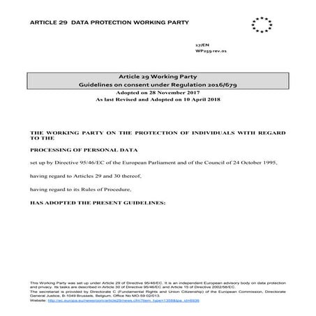 Guidelines on consent under GDPR