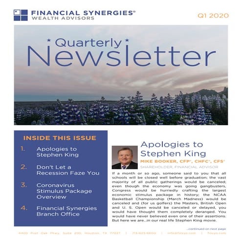 Financial Synergies Wealth Advisors | Q1 2020 Newsletter