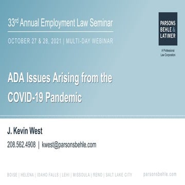 ADA Issues Arising from the COVID-19 Pandemic