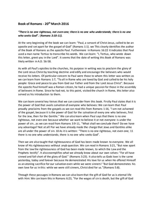 20th march 2016   The Book of Romans