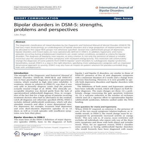 Bipolar disorders in DSM-5: strengths, problems and perspectives