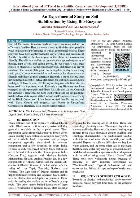 An Experimental Study on Soil Stabilization by Using Bio Enzymes