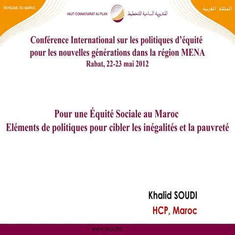 Pour une Équité Sociale au Maroc : Eléments de politiques pour cibler les iné...