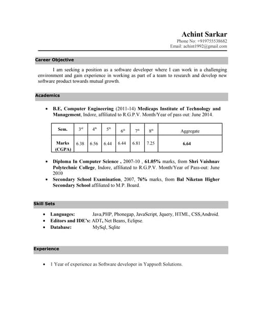 Achint Sarkar Resume