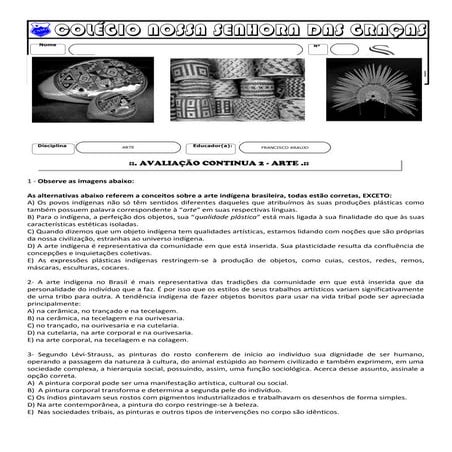 PROVA DE ARTE INDIGENA